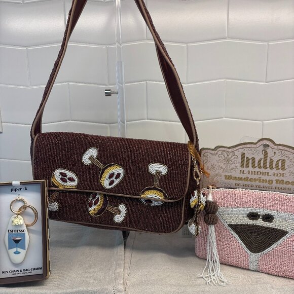 Viral Beaded Espresso Martini Shoulder Bag/Beaded Bag/Purse Charm - Set of 3 - Picture 1 of 16